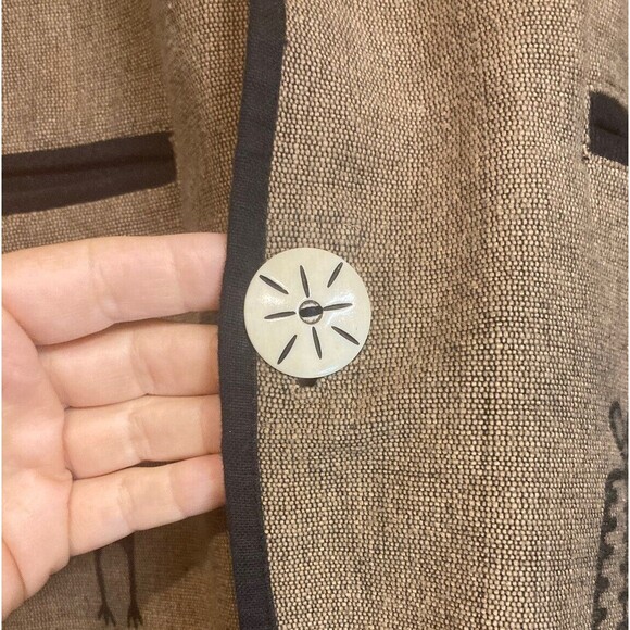 Venus Imports shacket top hieroglyphics large white buttons Nepal brown black - Picture 10 of 16